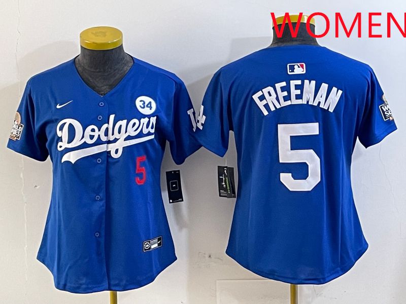 Women Los Angeles Dodgers 5 Freeman Blue Game 2025 Nike MLB Jersey style 1